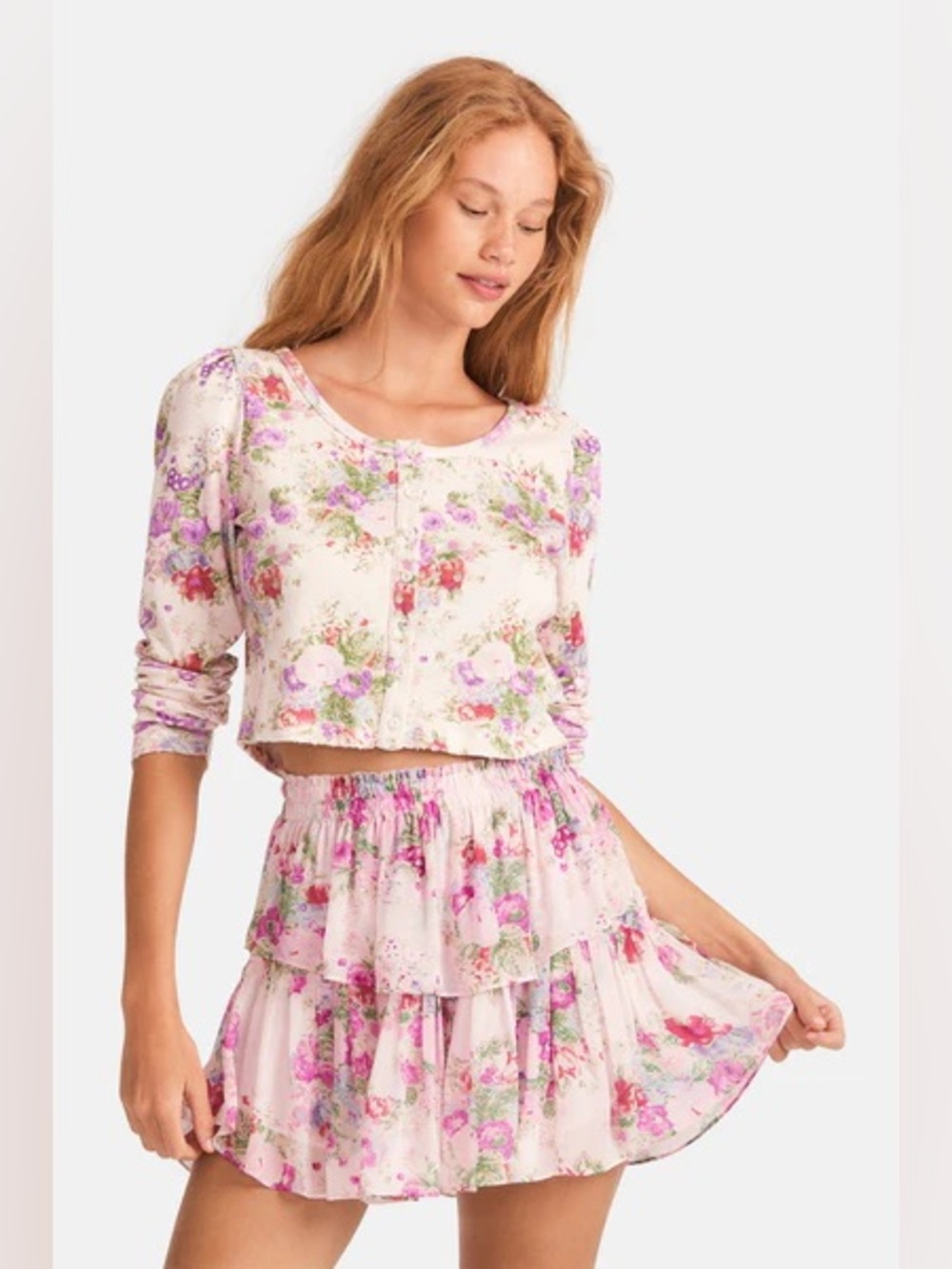 $295 LoveShackFancy Ruffle Mini Skirt in Shimmering Springs Size S